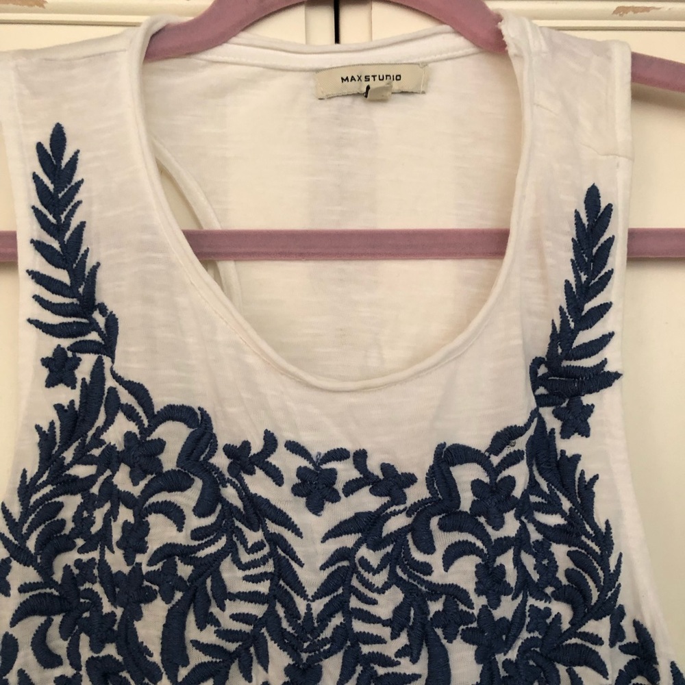 Blue embroidered tank top